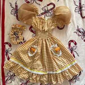 Chamber of pastels handmade Rilakkuma brown plaid puffy Lolita kawaii dress XS-L